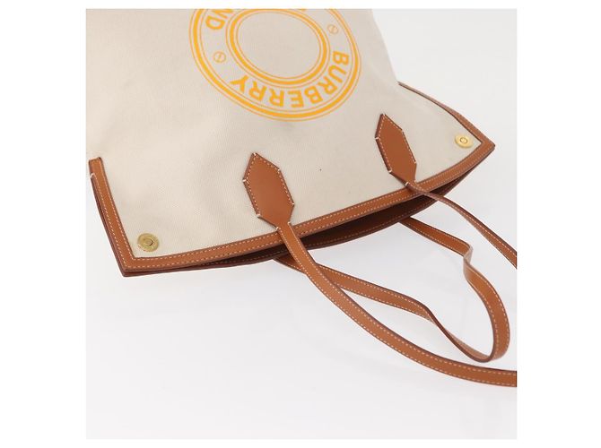 Borsa Tote Burberry in tela e pelle bianca dorata Auth BA7702 Bianco D'oro - vista 7