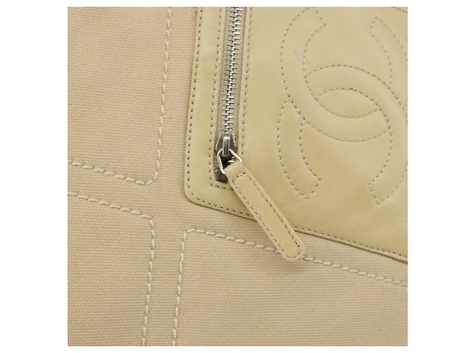 CHANEL Borsa a Mano in Tela Beige Argento CC Auth 147412 - vista 16