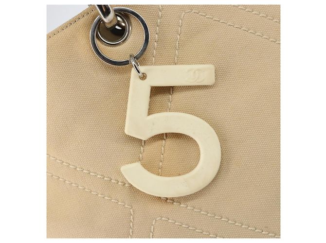 CHANEL Borsa a Mano in Tela Beige Argento CC Auth 147412 - vista 17