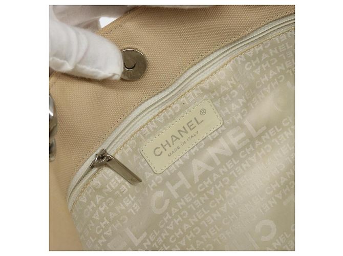 CHANEL Borsa a Mano in Tela Beige Argento CC Auth 147412 - vista 18