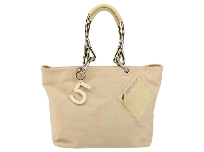 CHANEL Borsa a Mano in Tela Beige Argento CC Auth 147412 - vista 2