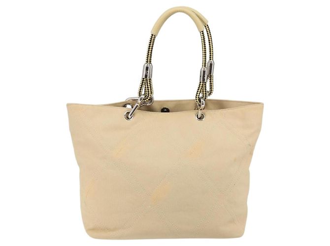 CHANEL Borsa a Mano in Tela Beige Argento CC Auth 147412 - vista 3