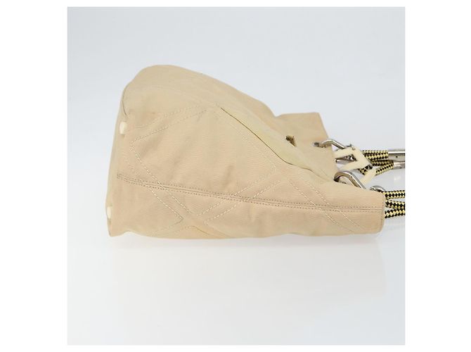 CHANEL Borsa a Mano in Tela Beige Argento CC Auth 147412 - vista 4