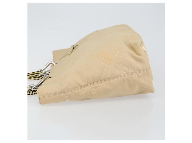 CHANEL Borsa a Mano in Tela Beige Argento CC Auth 147412 - vista 5