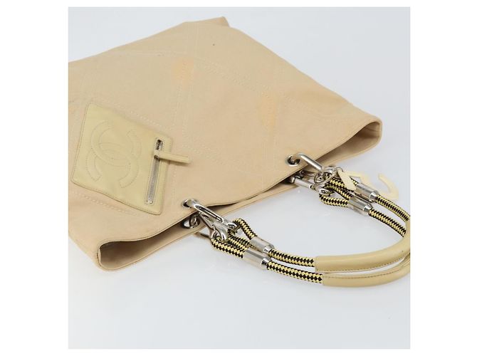 CHANEL Borsa a Mano in Tela Beige Argento CC Auth 147412 - vista 6