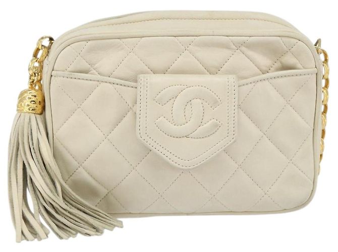 CHANEL Borsa a Spalla Matelassé in Pelle di Agnello Beige Oro CC Auth BA8033 D'oro - vista 13