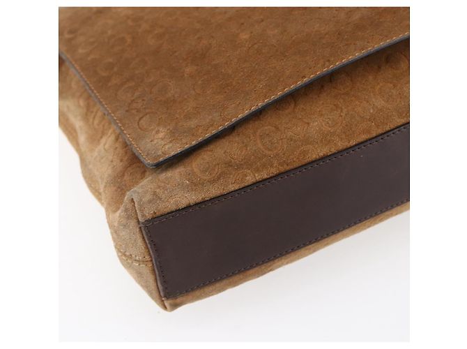 Céline Bolso de Hombro de Lona Macadam C de CELINE en Suede Beige Dorado Auth bs31022 - vista 14