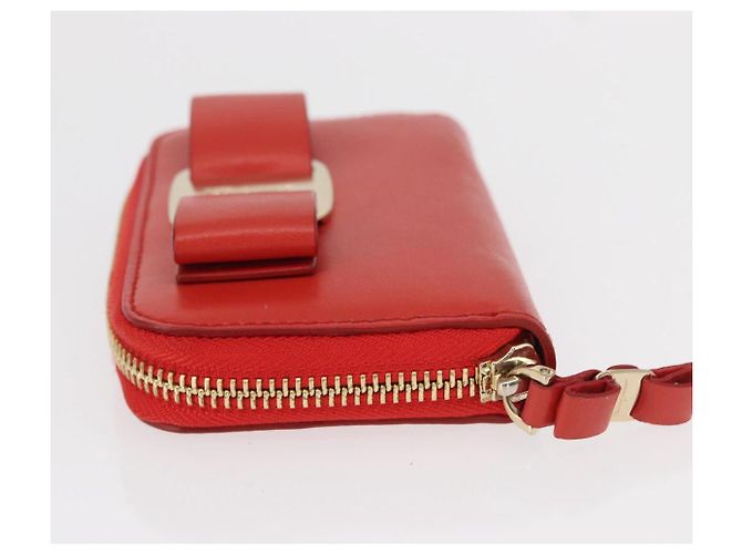 Portafoglio compatto Vala in pelle rossa e oro Auth am9789 di Salvatore Ferragamo Rosso D'oro - vista 4
