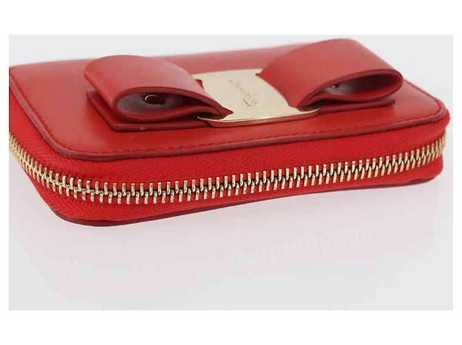 Portafoglio compatto Vala in pelle rossa e oro Auth am9789 di Salvatore Ferragamo Rosso D'oro - vista 5