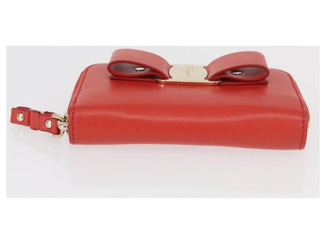 Portafoglio compatto Vala in pelle rossa e oro Auth am9789 di Salvatore Ferragamo Rosso D'oro - vista 6