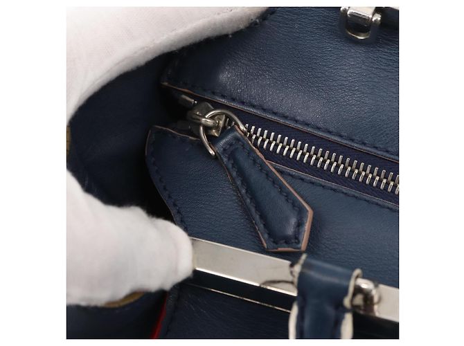 FENDI Trois Jules Borsa a Mano in Pelle Blu Navy Argento Auth 152694 - vista 10