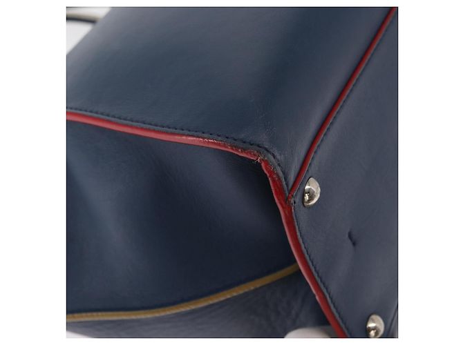 FENDI Trois Jules Borsa a Mano in Pelle Blu Navy Argento Auth 152694 - vista 14