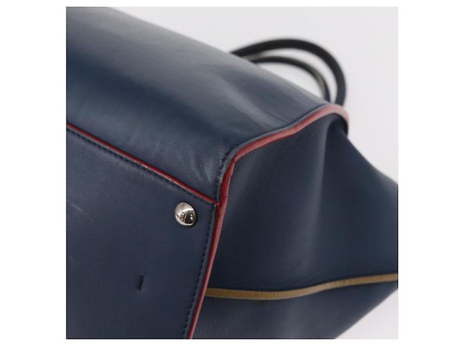 FENDI Trois Jules Borsa a Mano in Pelle Blu Navy Argento Auth 152694 - vista 15