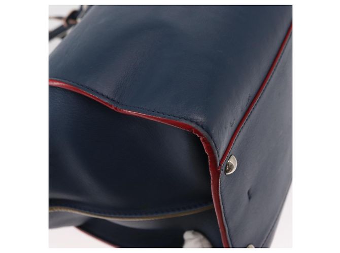 FENDI Trois Jules Borsa a Mano in Pelle Blu Navy Argento Auth 152694 - vista 16