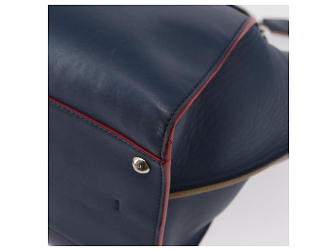 FENDI Trois Jules Borsa a Mano in Pelle Blu Navy Argento Auth 152694 - vista 17