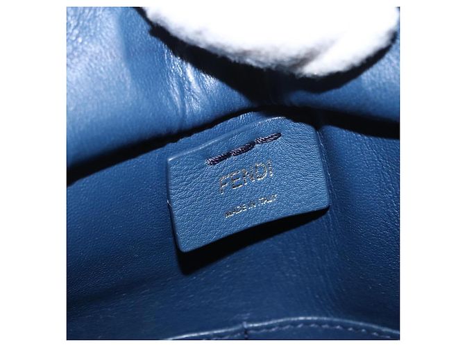 FENDI Trois Jules Borsa a Mano in Pelle Blu Navy Argento Auth 152694 - vista 18