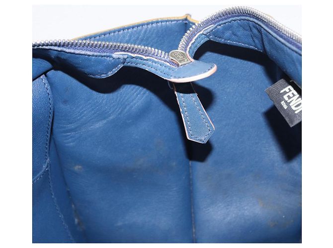 FENDI Trois Jules Borsa a Mano in Pelle Blu Navy Argento Auth 152694 - vista 19