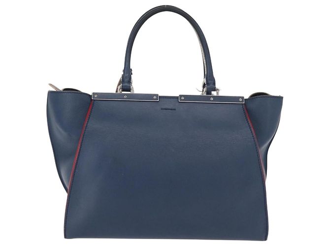 FENDI Trois Jules Borsa a Mano in Pelle Blu Navy Argento Auth 152694 - vista 2