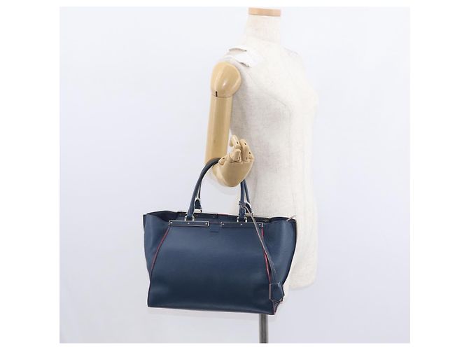 FENDI Trois Jules Borsa a Mano in Pelle Blu Navy Argento Auth 152694 - vista 22