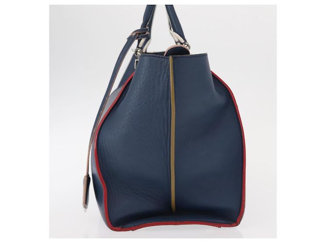 FENDI Trois Jules Borsa a Mano in Pelle Blu Navy Argento Auth 152694 - vista 3