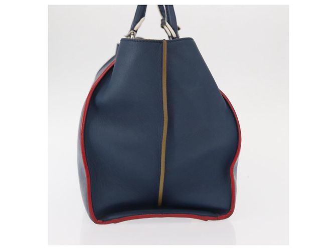 FENDI Trois Jules Borsa a Mano in Pelle Blu Navy Argento Auth 152694 - vista 4