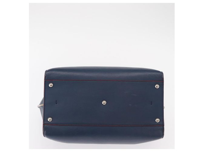 FENDI Trois Jules Borsa a Mano in Pelle Blu Navy Argento Auth 152694 - vista 5