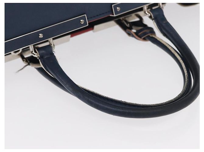 FENDI Trois Jules Borsa a Mano in Pelle Blu Navy Argento Auth 152694 - vista 7