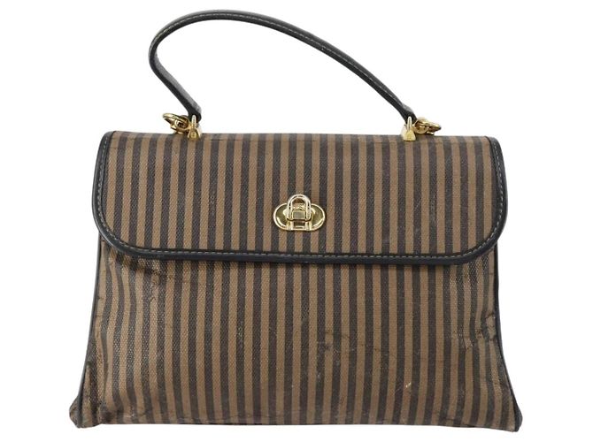 Pequin FENDI Pecan Canvas Handtasche 2-Wege Schwarz Braun Auth mr1555 - Ansicht 13