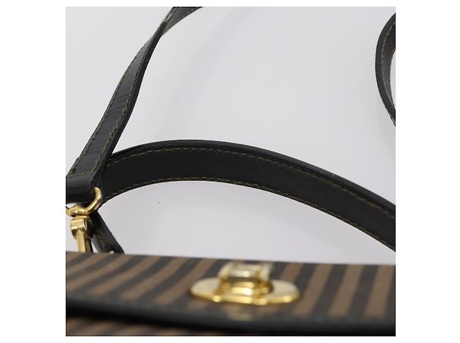 Pequin FENDI Pecan Canvas Handtasche 2-Wege Schwarz Braun Auth mr1555 - Ansicht 14
