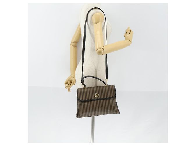 Pequin FENDI Pecan Canvas Handtasche 2-Wege Schwarz Braun Auth mr1555 - Ansicht 24