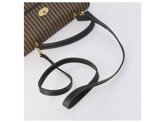 Pequin FENDI Pecan Canvas Handtasche 2-Wege Schwarz Braun Auth mr1555 - Ansicht 6