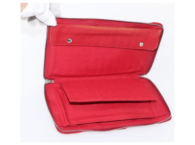 Portafoglio Epi Louis Vuitton Hermes 2 pezzi Tela Rossa Verde LV Auth ka174 Rosso - vista 8