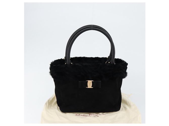Borsa a mano Vala in suede nero e oro Salvatore Ferragamo Auth BA7991 D'oro - vista 12