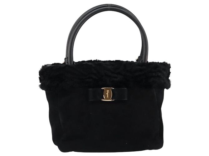 Borsa a mano Vala in suede nero e oro Salvatore Ferragamo Auth BA7991 D'oro - vista 13