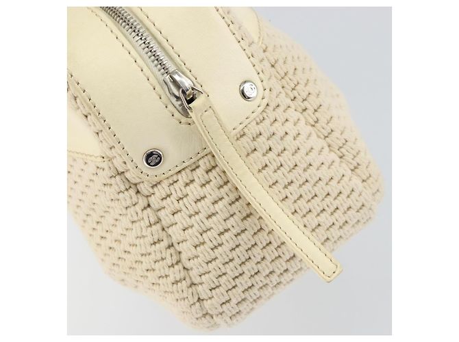 CHANEL Tote Bag Canvas Leder Weiß Silber CC Auth BA8037 - Ansicht 10