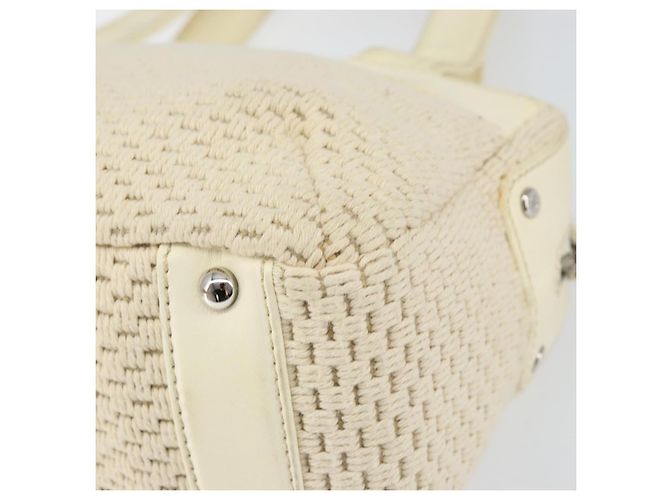 CHANEL Tote Bag Canvas Leder Weiß Silber CC Auth BA8037 - Ansicht 15