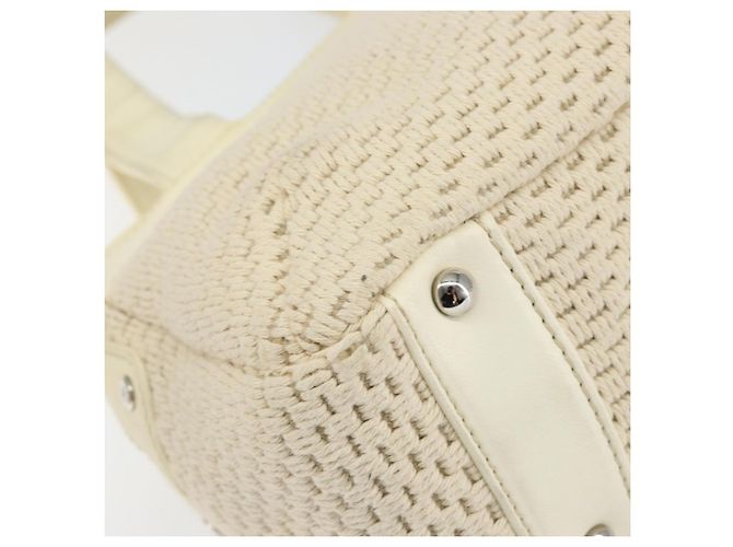 CHANEL Tote Bag Canvas Leder Weiß Silber CC Auth BA8037 - Ansicht 16
