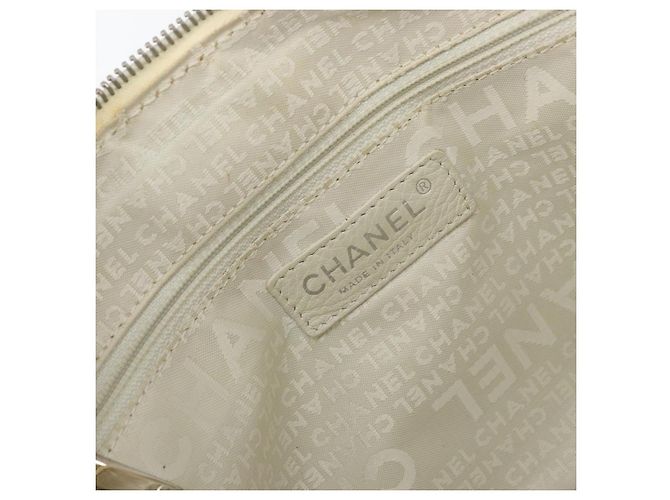 CHANEL Tote Bag Canvas Leder Weiß Silber CC Auth BA8037 - Ansicht 17