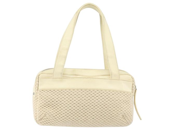 CHANEL Tote Bag Canvas Leder Weiß Silber CC Auth BA8037 - Ansicht 2