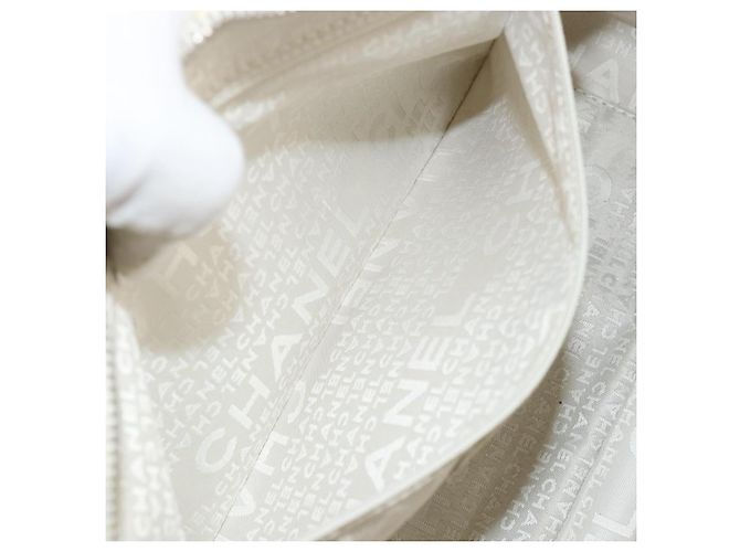 CHANEL Tote Bag Canvas Leder Weiß Silber CC Auth BA8037 - Ansicht 21