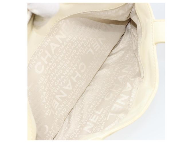 CHANEL Tote Bag Canvas Leder Weiß Silber CC Auth BA8037 - Ansicht 22