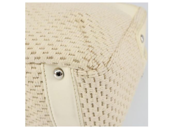 CHANEL Tote Bag Canvas Leder Weiß Silber CC Auth BA8037 - Ansicht 9
