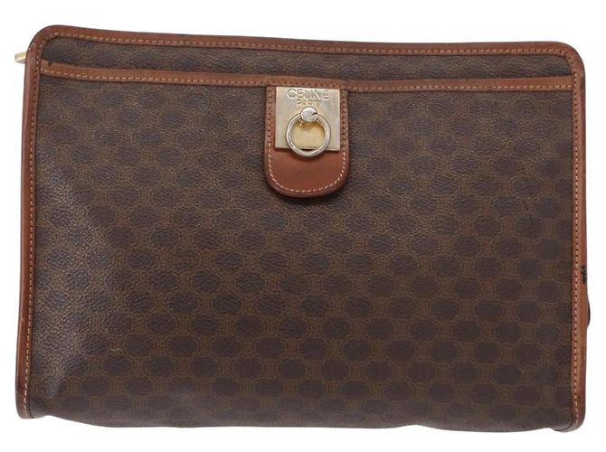 Céline Clutch em lona Macadam CELINE em couro PVC marrom dourado Auth bs31209 - vista 13