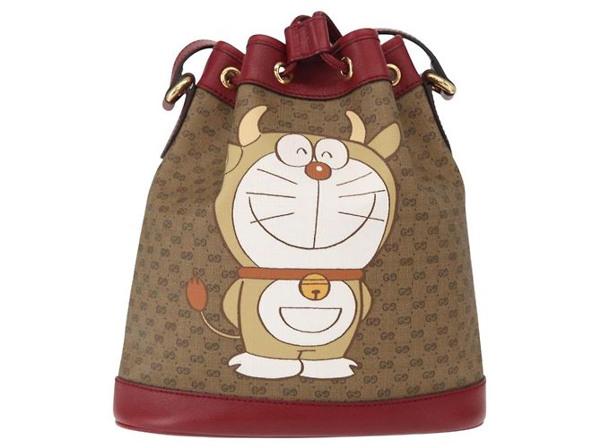 Borsa di collaborazione GUCCI Micro GG Supreme Doraemon in PVC 625216 Auth 156657SAM Beige D'oro - vista 2