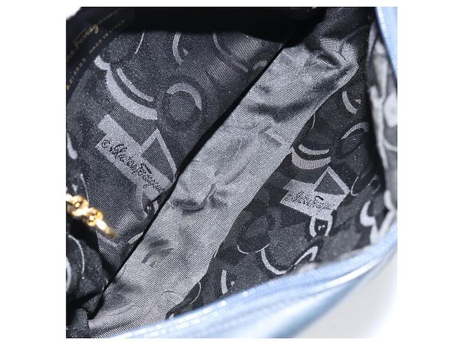 Borsa a Spalla Salvatore Ferragamo Vala in Pelle Blu Navy Oro Auth 155315 D'oro - vista 11