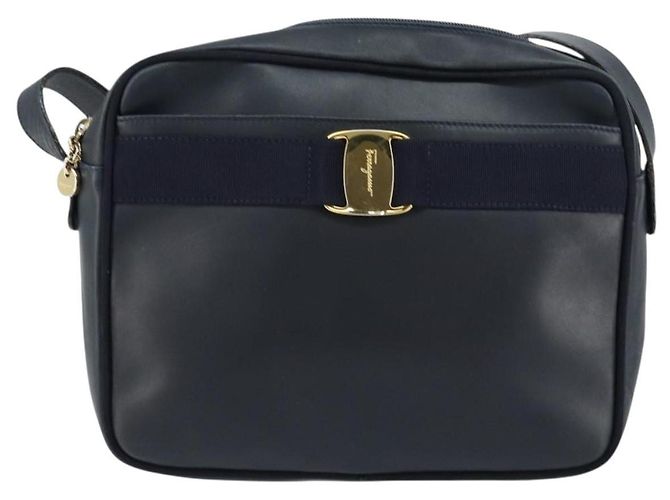Borsa a Spalla Salvatore Ferragamo Vala in Pelle Blu Navy Oro Auth 155315 D'oro - vista 13