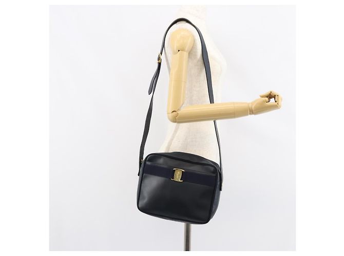 Borsa a Spalla Salvatore Ferragamo Vala in Pelle Blu Navy Oro Auth 155315 D'oro - vista 23