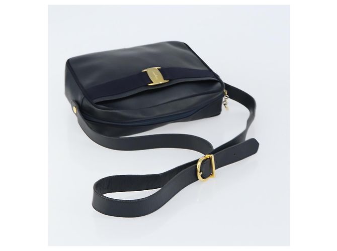 Borsa a Spalla Salvatore Ferragamo Vala in Pelle Blu Navy Oro Auth 155315 D'oro - vista 7