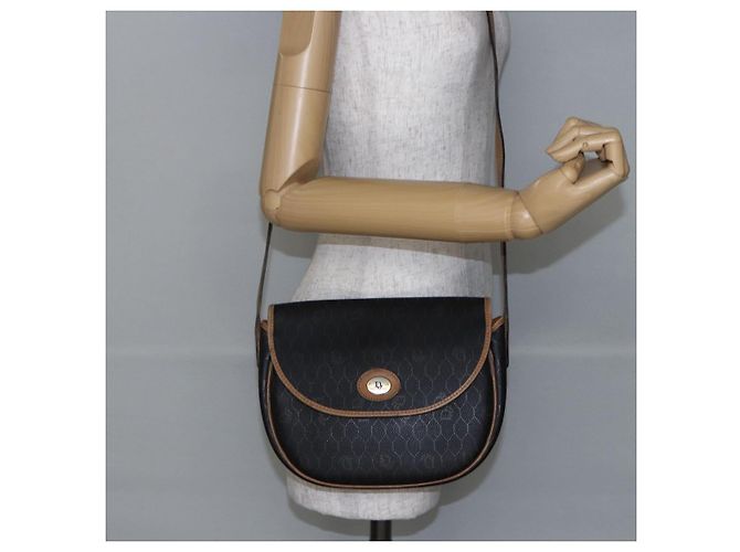 Christian Dior Borsa a spalla in tela a nido d'ape in pelle PVC nera Auth BA6822 Nero - vista 20