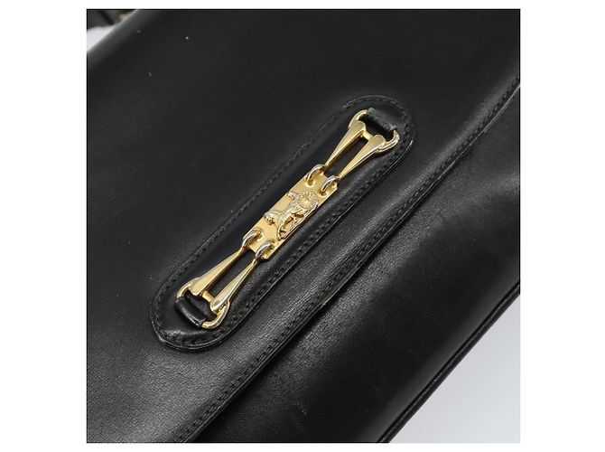 Borsa a spalla CÉLINE Carrozza in pelle nera e oro Auth ar13797 Nero D'oro - vista 18